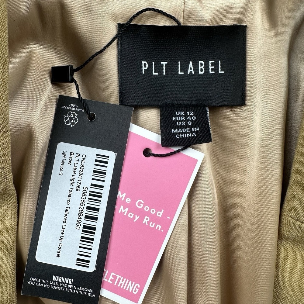 PLT Label Women's Tobacco Tailored Lace Up Corset Size US 8 Blazer Set NWT - Picture 11 of 15